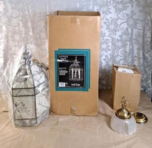 (1) 3-Bulb Candelabra Pendant Light, Antique Brass Finish & (1) Single Bulb Pendant Light, Antique Brass Finish