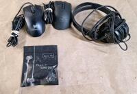 (1) Pair Of Earbud Headphones, (1) Pair Of Sony Headphones, (2) USB Mice, (1) Kensington Foot Rest & More - 2