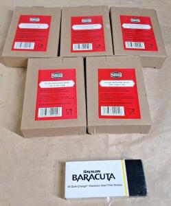 (5) 2LB Depot 7-Piece Stainless Steel Ice Cubes & Tong Set & (1) Havalon Baracuta 20-Piece Quick Change Stainless Steel Fillet Blade Set