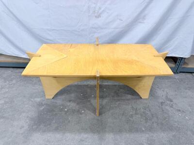 Interlocking Plywood Coffee Table 47"x23"x17.5" Flat-Pack Design with Arrow Corners