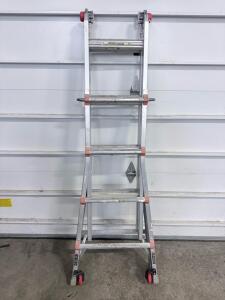 Aluminum Multi-Position 15 ft Folding Ladder with Wheels, 300 lb Capacity, 8 Steps
