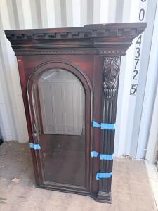 Antique-Style Wall Clock Case, Victorian Lion Head Carving, Arched Glass Door, Ornate Molding