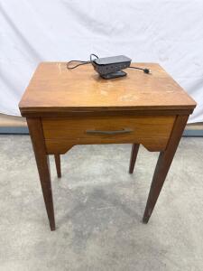 Mid-Century Wooden Side Table, 1 Drawer, Tapered Legs, Medium Brown Finish, 20"x16"x28'' Approx