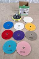 (1) 4" Diamond Polishing Pad Set & Assorted Grit 5" Sanding Disks & Belts - 3