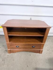 Medium Brown Wood TV Stand for up to 42" TVs, 2 Open Shelves, 1 Drawer, 36"W x 28"H