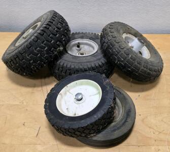 5 Utility Wheels, Carlisle/Haul-Master, 4.10/3.50-4, Pneumatic, Metal Rim, Turf/Smooth Tread