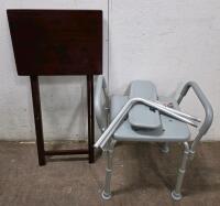 Folding Wooden TV Tray Table & Adjustable Aluminum Medical Transfer Bench Bath Chair With Arms