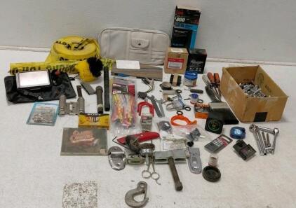 Assorted Tools Lot with Honda 16100-Z0H-053 Carburetor, Leoch 12V Battery, Classic Country CD