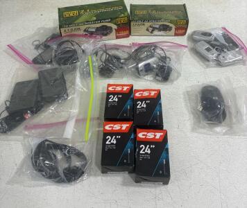 HIGHFLO 12VOLT AG SPRAYER PUMP 2.1 G.P.M, HIGHFLO 12VOLT AG SPRAYER PUMP 1.0 G.P.M, (4)CST brand 24-inch inner tubes designed for bicycles or wheelchairs.LG Accolade VX5600 with charger( tested), Samsung Reality (SCH-U820) with charger( tested),LG VX5300