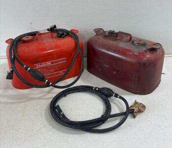 OMC metal fuel tank for outboard boat motors(6gallons), Vintage unbranded red metal fuel Tank for Outboars motors(6gallons). (2) OMC Evinrude/Johnson 5/16-inch fuel line assembly with a primer bulb.