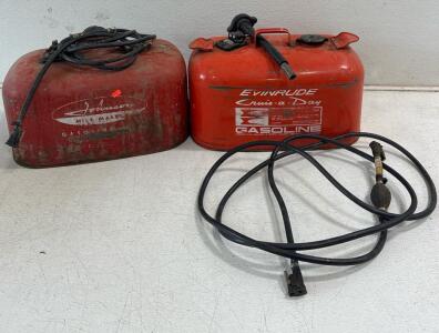 Johnson&rdquo;MILE MASTER&rdquo; metal fuel tank for outboard boat motors(6gallons), Vintage EVINRUDR &ldquo;Cruis-a-Day red metal fuel Tank for Outboars motors(6gallons). (2) 5/16-inch fuel line assembly with a primer bul and a hand pour spigot.
