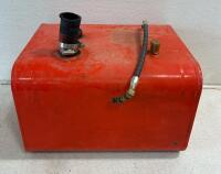 Unbranded onboard Motor Fuel tank, [capacity unknown, still liquid left in bottom. (18inLx15inWx11in)](2) Metal, First Aid Boxes, plastic travel first aid kit box, and a disposal box. - 4