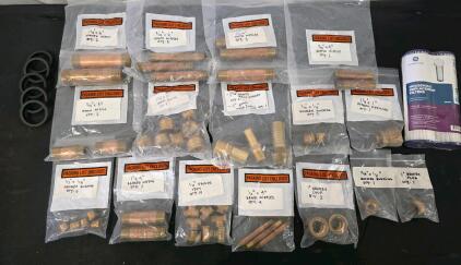 Assorted Brass & Bronze Pipe Fittings, Nipples, Bushings, Tees, Couplings, Inserts, 55+ Pieces