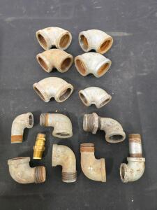 Assorted Galvanized Steel Pipe Fittings, NPT Thread, 3/4"-1", 22-Piece Lot, One Brass Fitting, Quick-Attach Bracket Set, Bulk Lot Galvanized Steel Pipe Fittings
