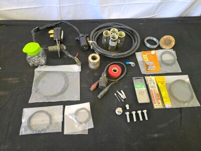 Mixed Industrial Lot: Electrical Plugs, O-Rings, Solder, Hardware, Thread Sealant, Tools