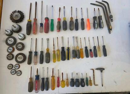 Large Mixed Lot Vintage & Modern Screwdrivers, Allen Keys, T-Handle Hex, Wire Brush Wheels