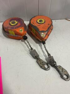 Industrial Self-Retracting Lifeline Fall Arrest Blocks, 30 ft Cable, Swivel Hook, Lot of 2, Orange