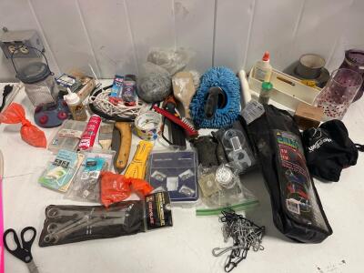 Mixed Lot of Craftsman Wrenches, Loctite Epoxy, Wheel Locks, Car Chains, Tools & Hardware