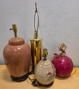 Assorted Table Lamps&mdash;Ceramic & Brass, Set of 4, Pink/Beige Tones, Rotary Switches