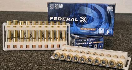 Federal Power-Shok .30-30 Win 150gr JSP FN, 2 Boxes, 40 Rounds, Brass Case, MPN 3030A USA
