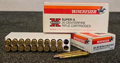 Winchester Super-X 30-30 Winchester 170gr Power-Point SP, (2) 20 Round Boxes, X30303, Brass Case