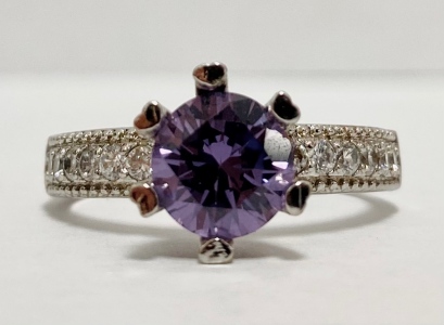 925 Silver Amethyst Engagement Ring