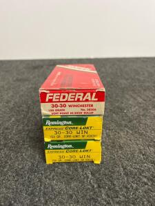 .30-30 Winchester Ammo, Remington Core-Lokt & Federal Hi-Shok, 150gr SP, 60 Rounds, Factory Boxes