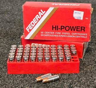 Federal 9mm Luger 147 gr Hydra-Shok JHP, 2 Boxes, 100 Rounds, P9HS2G Nickel-Plated Brass