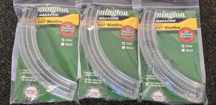 (3) Remington 597 Rimfire .22 LR 30-Round Clear Polymer Magazine