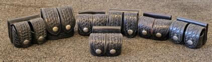 (7) Safariland & HKS Leather Double Speedloader Pouches, Black Basketweave, Fits 2.25" Belts