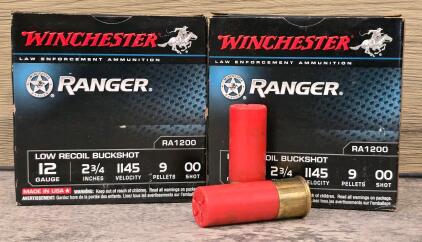 (2) Boxes Of Winchester Ranger RA1200 12 Gauge 2-3/4&rdquo; 00 Buck Low Recoil, 9 Pellets, Law Enforcement Ammo