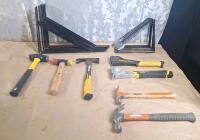 (5) Assorted Hammers, (2) Hammer Tackers, (7) 12" X 18" Shelf Supports, Black Finish & (6) 8" x 11" Shelf Supports, Black Finish - 4