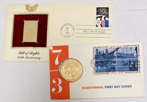 1973 Bicentennial Commemorative Medal & Bill Of Rights 200th Anniversary Gold Stamp Replica