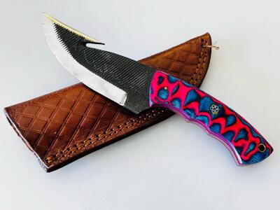 Custom Fixed Blade Gut Hook Hunting Knife &ndash; 4.5" Blade, Resin Handle, Leather Sheath
