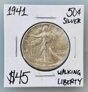 1941 Walking Liberty Half Dollar, 90% Silver, Classic U.S. Coin, Circulated, #1941