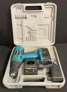 Coleman Powermate 18V Cordless Drill Kit with 3/8" Chuck, Charger, Case, and Bits - Powers On