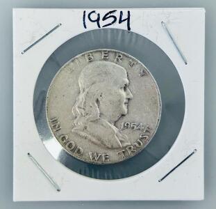 1954-S Franklin Half Dollar 90% Silver, San Francisco Mint, Liberty Bell Reverse