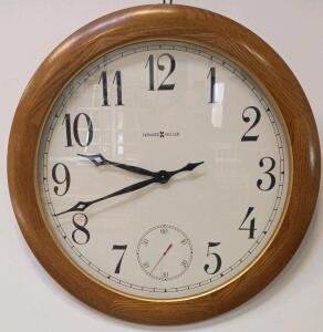 Howard Miller 37" Oak Wall Clock, Quartz, Arabic Numerals, Sub-Second Dial, USA Made