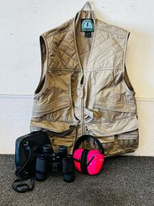 Outdoor Sportsman Gear Set - Master Sportsman L Vest, Bushnell 7x35 Binoculars, Champion Ear Muffs