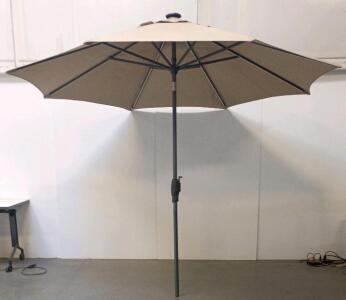 9 ft Patio Umbrella with Solar LED Lights, Beige, Crank & Tilt Mechanism
