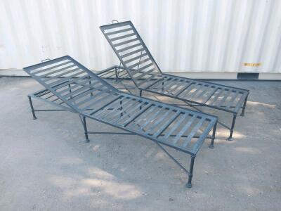 Pair of Metal Outdoor Chaise Lounge Chairs, Adjustable Backrest, Powder-Coated, 85 1/2"x26 1/3"x14"