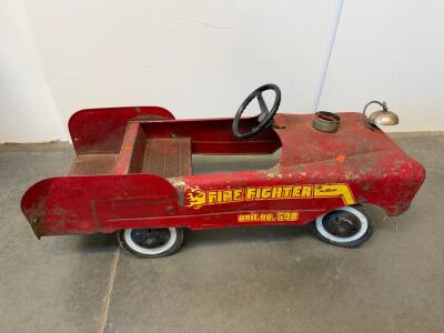AMF Fire Fighter Unit No. 508 Pedal Car, 1960s, Pressed Steel, Red with Decals