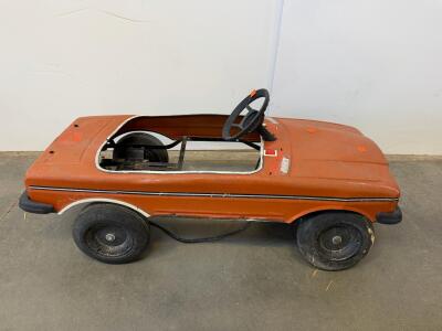 1970s Moskvich AZLK Pedal Car, Orange Steel Body, Needs Restoration