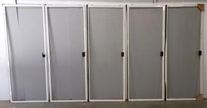 5 White Aluminum Sliding Screen Doors Standard Size With Handles&mdash;Lot of 5