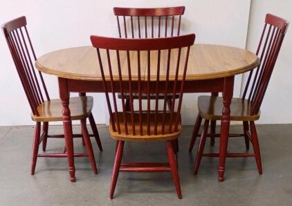 Oval Wooden Dining Table with Extension Leaf and 4 Spindle-Back Chairs
