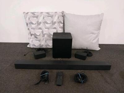 Vizio V51-H6 36" 5.1 Channel Sound Bar System With Subwoofer & Surround Speakers, Set Of 6 Decorative Throw Pillows &ndash; 18"x18" Polyester Fill, Geometric & Textured Designs