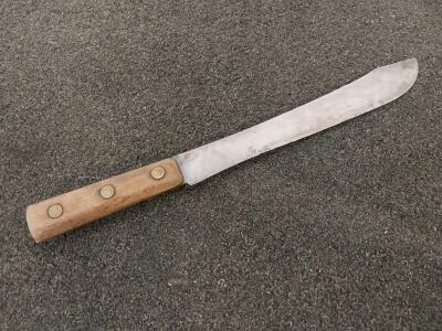 Wood Handle 17" Carbon Steel Machete, Triple Brass Rivet, No Sheath
