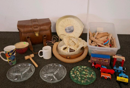 Universal Portable Bonnet Hair Dryer, Faux Ostrich Case, 5 Heat Settings, 1950s-1960s, Model 360, Vintage Bag, Wood Train Set