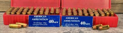 American Ammunition .40 S&W 180gr JHP, 100 Rounds, Brass, Red Box, A-MERC Headstamp