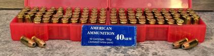 American Ammunition 40 S&W 180gr JHP, 50 Rounds, Brass Case, Red Storage Box